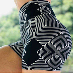 New High Waist Push Up Fitness Yoga Running Gym Scrunch Butt Seamless Print Elastic Short Leggings - AWAKENING AESTHETICS
