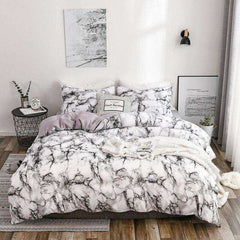 Printed Marble Bed Sets White Black Duvet Cover - Awakening Aesthetics