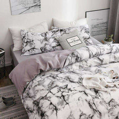 Printed Marble Bed Sets White Black Duvet Cover - Awakening Aesthetics