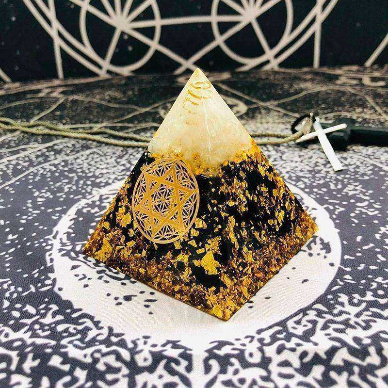 Awakening Orgonite Pyramid Ajna Chakra Raziel Natural White Crystal Obsidian