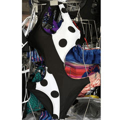 Women Swimsuit Polka Dot Patchwork Strap One Piece Bikini V Neck Trikini Swimwear