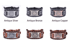 Aesthetic Men Leather Bracelet Metal Engraved Scandinavian Viking Nordic Runes