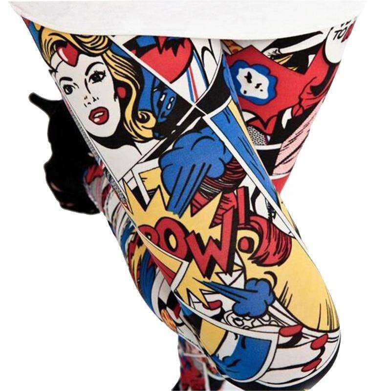 Women Comic Cartoon Printed High Stretch Punk Rock Leggings - Awakening Aesthetics