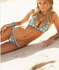 Women New Summer Sexy Ethnic Print Push-up Bandage Swimsuit Bikini Set - Awakening Aesthetics