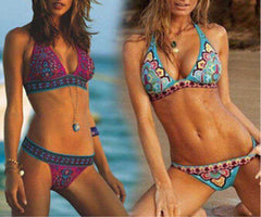 Women New Summer Sexy Ethnic Print Push-up Bandage Swimsuit Bikini Set - Awakening Aesthetics