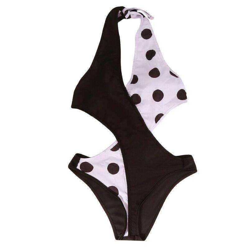 Women Swimsuit Polka Dot Patchwork Strap One Piece Bikini V Neck Trikini Swimwear - Awakening Aesthetics