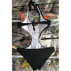 Women Swimsuit Polka Dot Patchwork Strap One Piece Bikini V Neck Trikini Swimwear - Awakening Aesthetics
