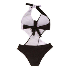 Women Swimsuit Polka Dot Patchwork Strap One Piece Bikini V Neck Trikini Swimwear - Awakening Aesthetics