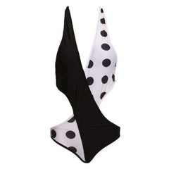 Women Swimsuit Polka Dot Patchwork Strap One Piece Bikini V Neck Trikini Swimwear - Awakening Aesthetics